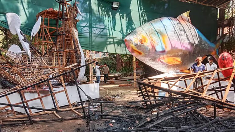 চারুকলায় আগুনে পুড়ল বৈশাখী শোভাযাত্রার প্রধান মোটিফ